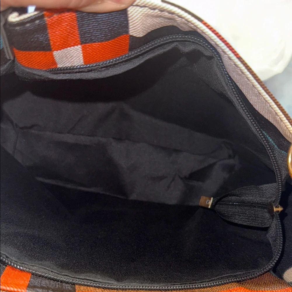 Plaid Canvas Tote Bag with Gold Chain Handles NWOT - Picture 5 of 5